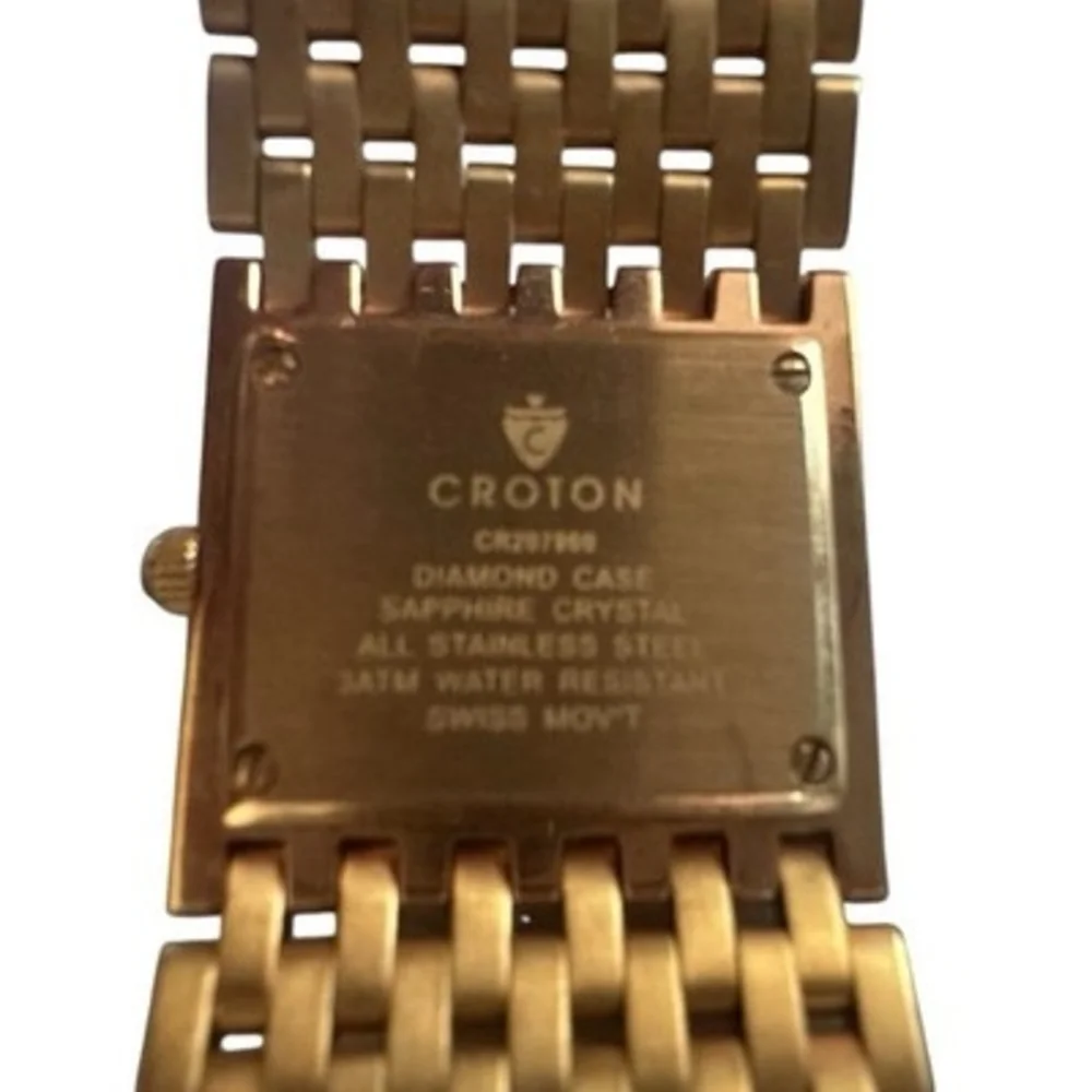 Vintage Croton Rose Gold-Tone Square Diamond Case Sapphire Crystal Women's Watch